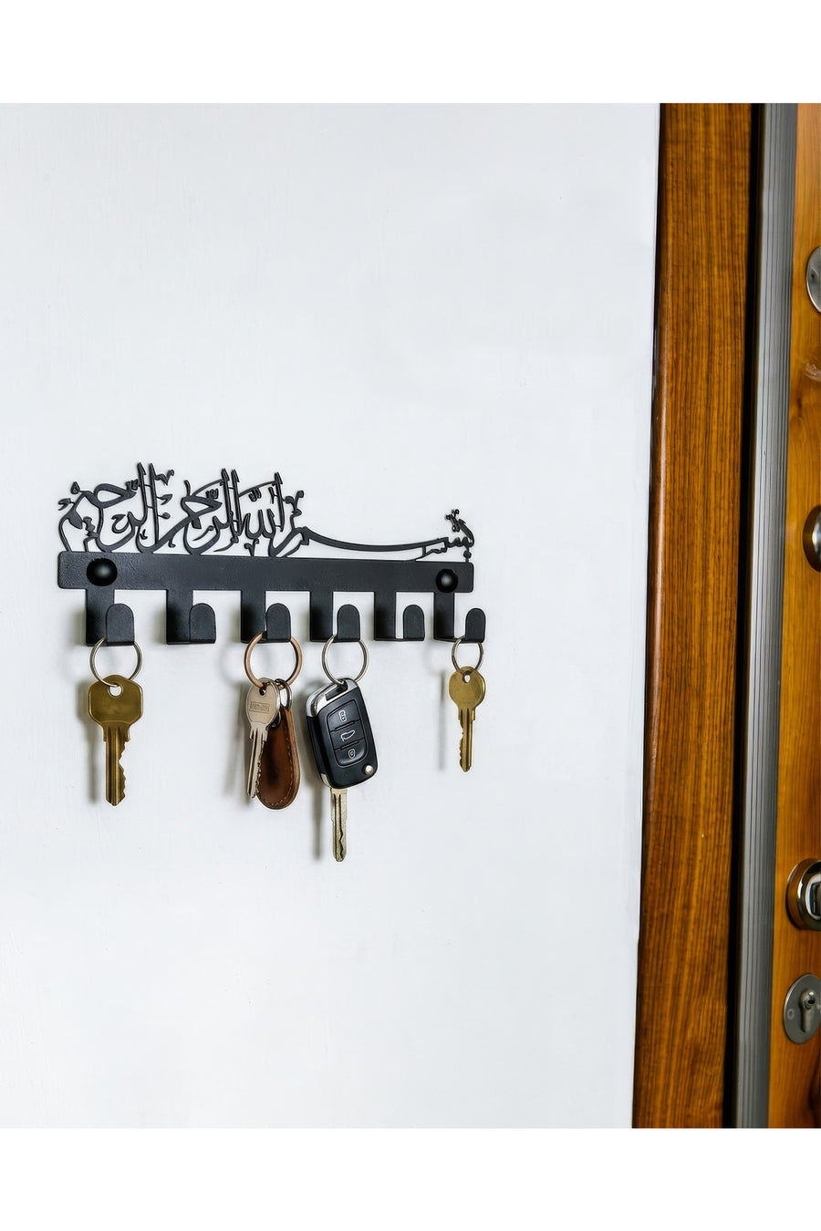 Arapça Besmele Yazılı Metal Anahtar Askılığı, Duvar Tipi Anahtar Organizer
