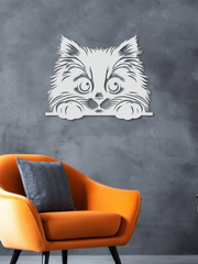 Sevimli Minik Kedi Temalı Metal Duvar Dekoru, Minimal Duvar Tablosu, Ev ve Ofis Hediyelik Dekor - Beyaz