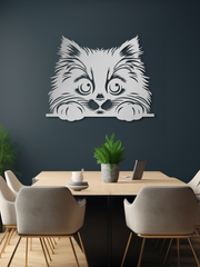Sevimli Minik Kedi Temalı Metal Duvar Dekoru, Minimal Duvar Tablosu, Ev ve Ofis Hediyelik Dekor - Gümüş