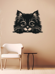 Sevimli Minik Kedi Temalı Metal Duvar Dekoru, Minimal Duvar Tablosu, Ev ve Ofis Hediyelik Dekor - Siyah