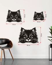Sevimli Minik Kedi Temalı Metal Duvar Dekoru, Minimal Duvar Tablosu, Ev ve Ofis Hediyelik Dekor