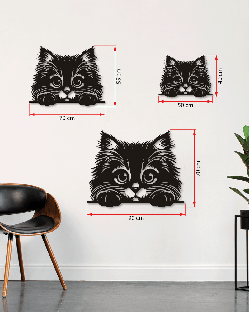 Sevimli Minik Kedi Temalı Metal Duvar Dekoru, Minimal Duvar Tablosu, Ev ve Ofis Hediyelik Dekor
