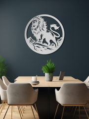 Aslan Temalı Metal Duvar Dekoru, Minimal Tasarım Duvar Tablosu, Ev ve Ofis için Hediyelik Dekor - Gümüş