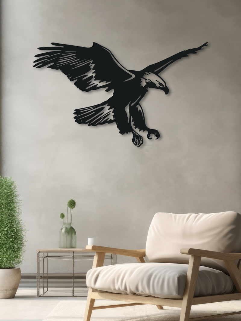 Kartal Temalı Metal Duvar Dekoru (02), Minimal Tasarım Duvar Tablosu, Ev ve Ofis Hediyelik Dekor - Siyah