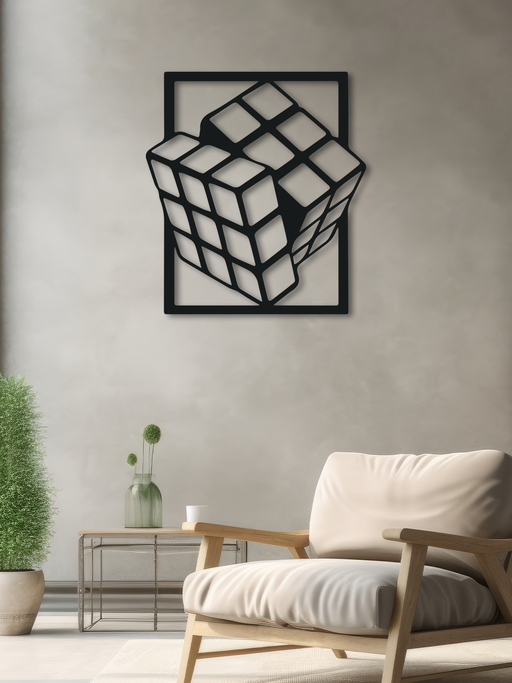 Rubik Küp Temalı Metal Duvar Dekoru, Minimal Tasarım Duvar Tablosu, Ev ve Ofis için Hediyelik Dekor - Siyah