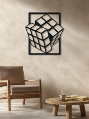Rubik Küp Temalı Metal Duvar Dekoru, Minimal Tasarım Duvar Tablosu, Ev ve Ofis için Hediyelik Dekor - Siyah