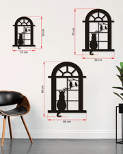Penceredeki Kedi ve Kuşlar Temalı Metal Duvar Dekoru, MinimalTablo, Ev ve Ofis Hediyelik Dekor
