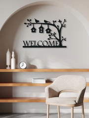 Welcome Yazılı Kapı Süsü Metal Duvar Dekoru, Minimal Duvar Tablosu, Ev ve Ofis için Hediyelik Dekor - Siyah