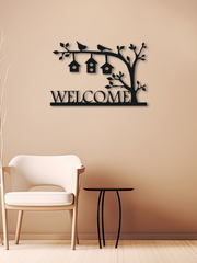 Welcome Yazılı Kapı Süsü Metal Duvar Dekoru, Minimal Duvar Tablosu, Ev ve Ofis için Hediyelik Dekor - Siyah