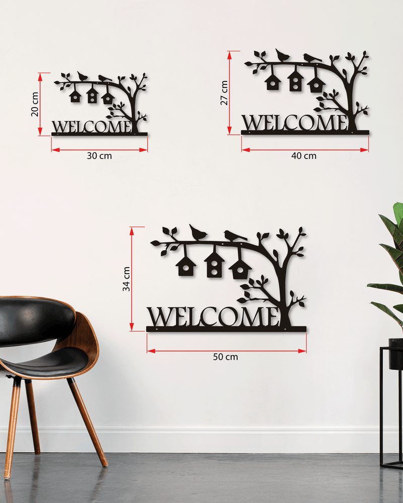 Welcome Yazılı Kapı Süsü Metal Duvar Dekoru, Minimal Duvar Tablosu, Ev ve Ofis için Hediyelik Dekor