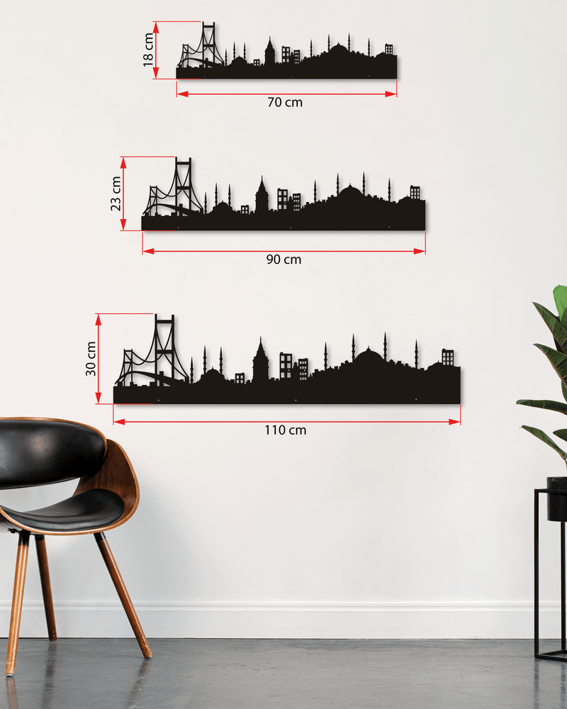 İstanbul Silueti Temalı Metal Duvar Dekoru, Minimal Duvar Tablosu, Ev ve Ofis için Hediyelik Dekor