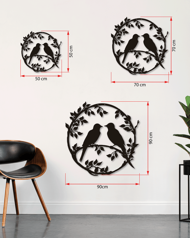 Çiçek Dalları İçinde Kuşlar Temalı Metal Duvar Dekoru, Minimal Duvar Tablosu, Ev Ofis Hediye Dekor