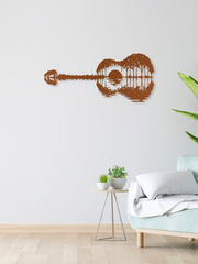 Gitar Görünümlü Manzara Temalı Metal Duvar Dekoru, Minimal Duvar Tablosu, Ev ve Ofis Hediyelik Dekor - Bakır