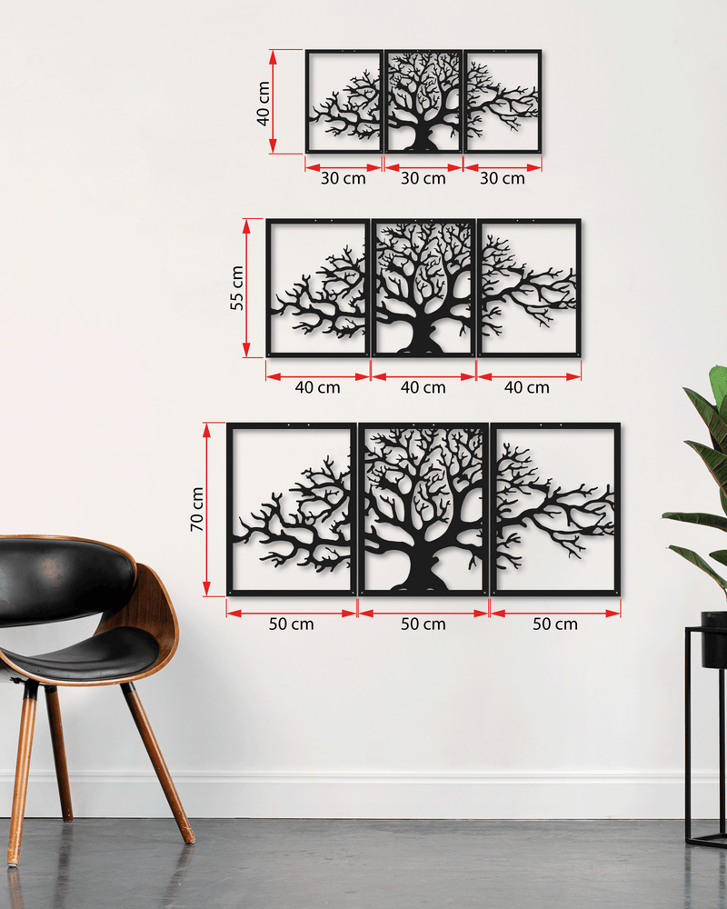 Ağaç Temalı Metal Duvar Dekoru 3'lü Set, Minimal Tasarım Duvar Tablosu, Ev ve Ofis Hediyelik Dekor