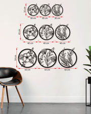 Çiçek Temalı Metal Duvar Dekoru 3'lü Set, Minimal Duvar Tablosu, Ev ve Ofis için Hediyelik Dekor