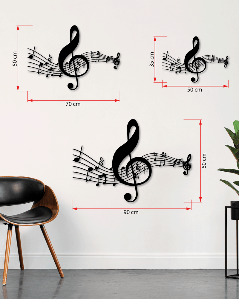 Sol Anahtarı ve Notalar Temalı Metal Duvar Dekoru, Minimal Duvar Tablosu, Ev ve Ofis Hediyelik Dekor