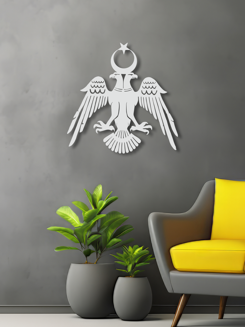 Selçuklu Kartalı Temalı Metal Duvar Dekoru, Minimal Tasarım Duvar Tablosu, Ev Ofis Hediyelik Dekor - Beyaz