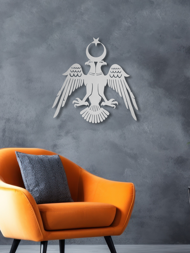 Selçuklu Kartalı Temalı Metal Duvar Dekoru, Minimal Tasarım Duvar Tablosu, Ev Ofis Hediyelik Dekor - Gümüş