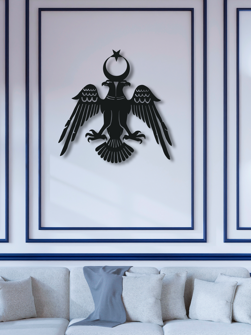 Selçuklu Kartalı Temalı Metal Duvar Dekoru, Minimal Tasarım Duvar Tablosu, Ev Ofis Hediyelik Dekor - Siyah