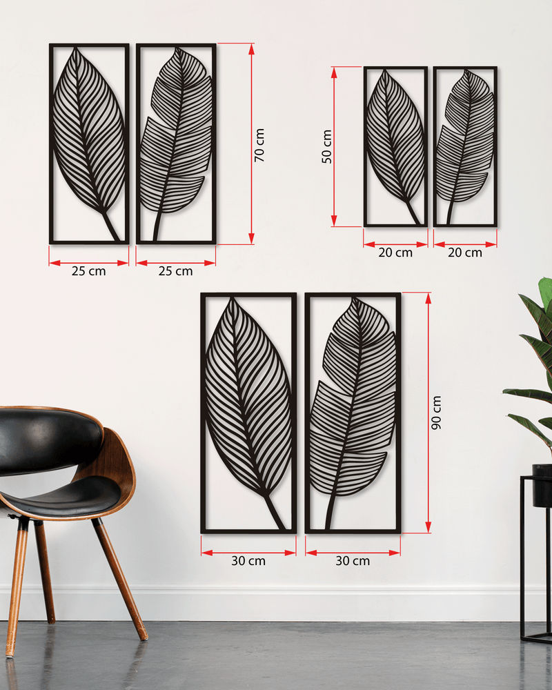 Yaprak Temalı Metal Duvar Dekoru 2'li Set, Minimal Tasarım Duvar Tablosu, Ev ve Ofis Hediyelik Dekor