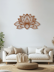 Mandala Lotus Çiçeği Temalı Metal Duvar Dekoru, Minimal Duvar Tablosu, Ev Ofis için Hediyelik Dekor - Bakır