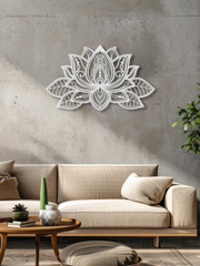 Mandala Lotus Çiçeği Temalı Metal Duvar Dekoru, Minimal Duvar Tablosu, Ev Ofis için Hediyelik Dekor - Beyaz