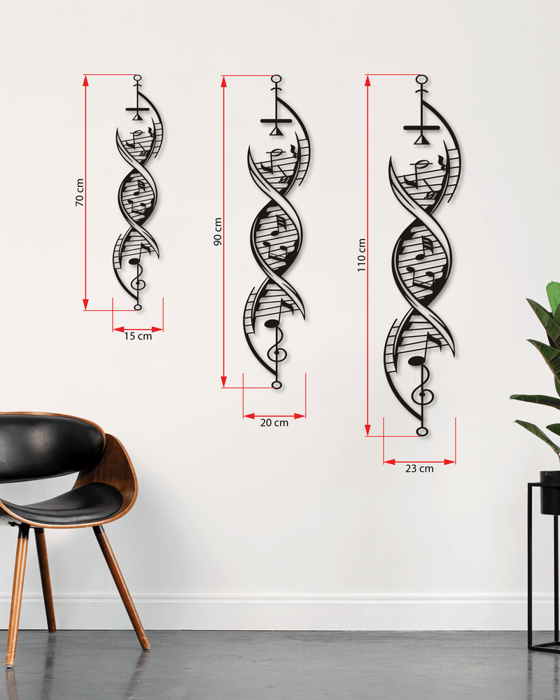 DNA Sarmalı Müzik Notaları Temalı Metal Duvar Dekoru, Minimal Duvar Tablosu, Ev Ofis Hediyelik Dekor