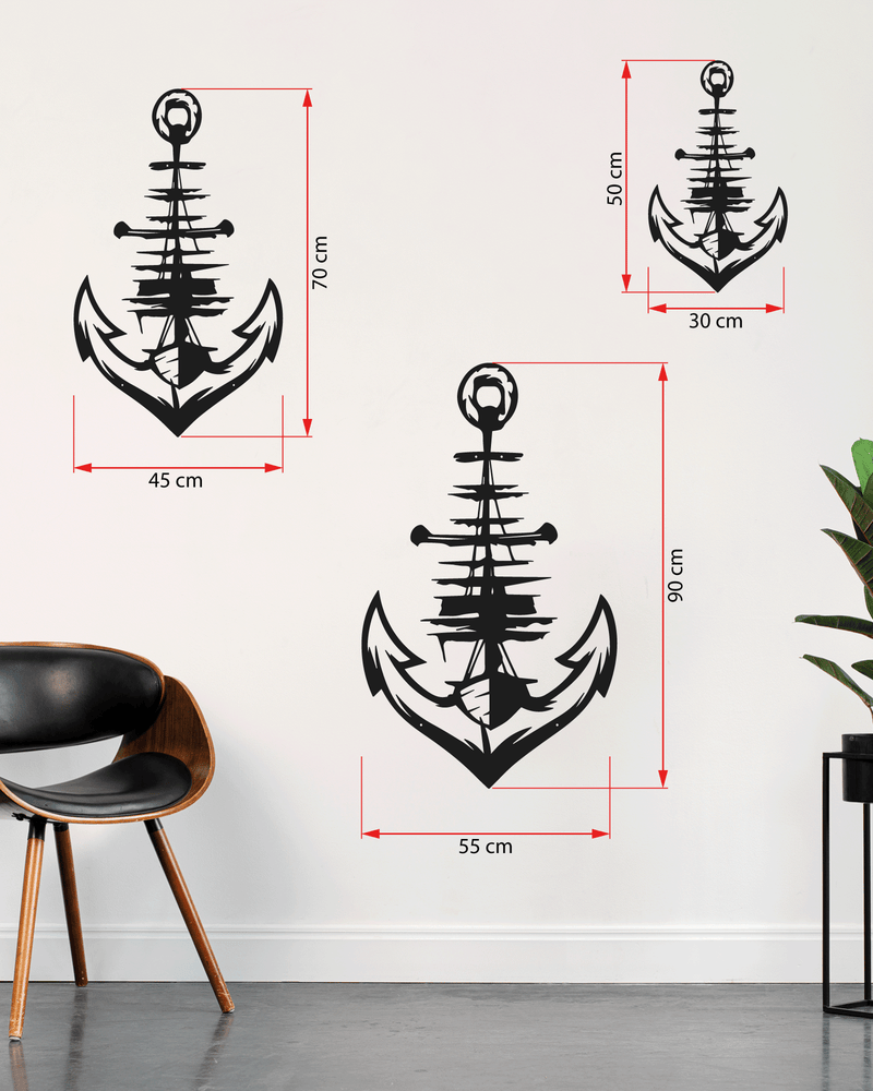 Denizci Çapası ve Kayık Temalı Metal Duvar Dekoru, Minimal Duvar Tablosu, Ev Ofis Hediyelik Dekor