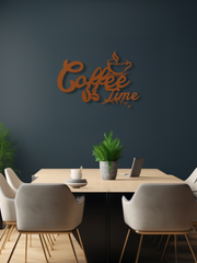Coffee Time Yazılı Metal Duvar Dekoru, Minimal Tasarım Duvar Tablosu, Ev Ofis için Hediyelik Dekor - Bakır