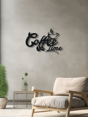 Coffee Time Yazılı Metal Duvar Dekoru, Minimal Tasarım Duvar Tablosu, Ev Ofis için Hediyelik Dekor - Siyah