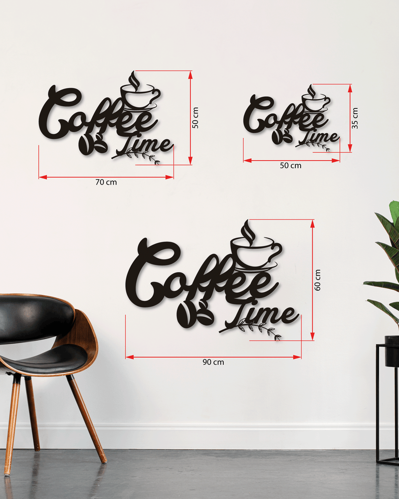 Coffee Time Yazılı Metal Duvar Dekoru, Minimal Tasarım Duvar Tablosu, Ev Ofis için Hediyelik Dekor