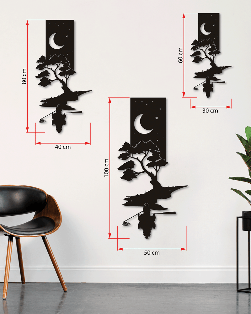 Kayık Manzara Hilal Temalı Metal Duvar Dekoru, Minimal Duvar Tablosu, Ev ve Ofis Hediyelik Dekor