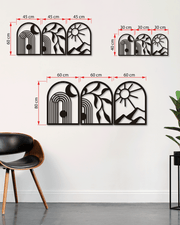 Çizgisel Manzara Temalı Metal Duvar Dekoru 3'lü Set, Minimal Duvar Tablosu, Ev ve Ofis Hediye Dekor