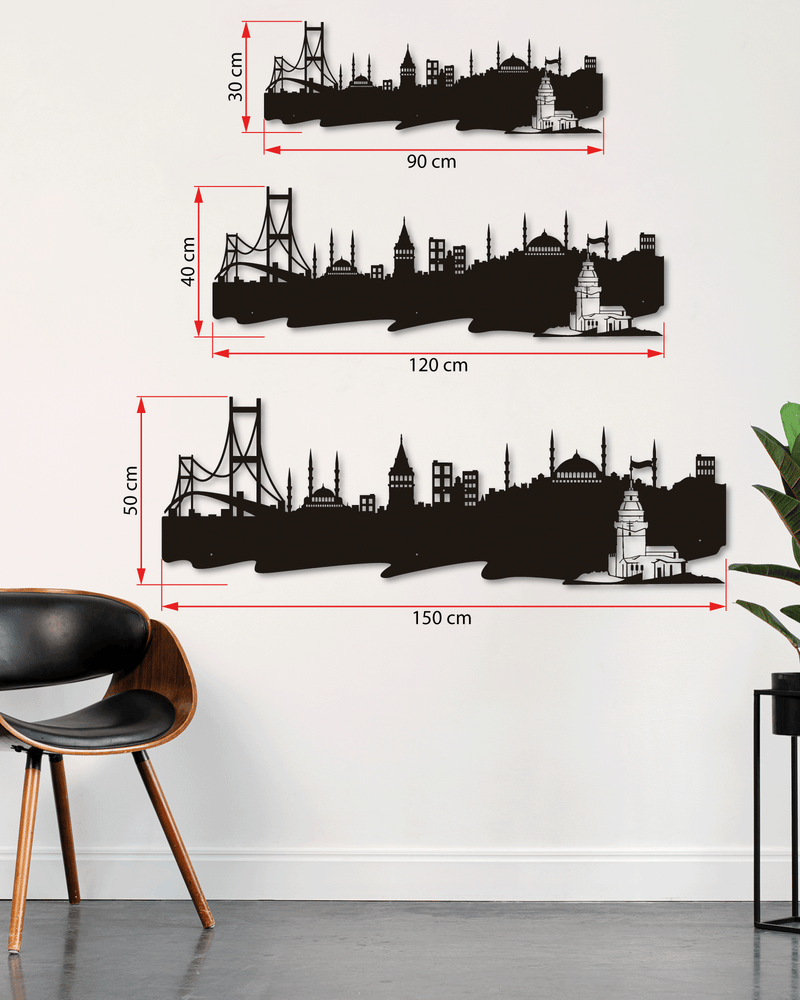 İstanbul Siluet ve Kız Kulesi Temalı Metal Duvar Dekoru, Minimal Duvar Tablosu, Ev Ofis Hediye Dekor