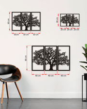 Çınar Ağacı Temalı Metal Duvar Dekoru 3'lü Set, Minimal Duvar Tablosu, Ev Ofis için Hediyelik Dekor
