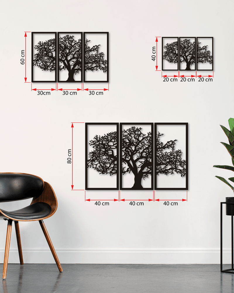Çınar Ağacı Temalı Metal Duvar Dekoru 3'lü Set, Minimal Duvar Tablosu, Ev Ofis için Hediyelik Dekor