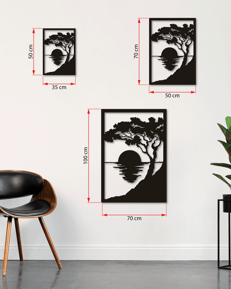 Günbatımı ve Ağaç Temalı Metal Duvar Dekoru, Minimal Tasarım Duvar Tablosu, Ev Ofis Hediyelik Dekor