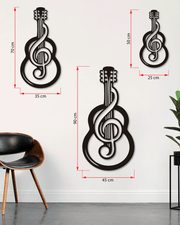 Sol Anahtarı ve Gitar Temalı Metal Duvar Dekoru, Minimal Duvar Tablosu, Ev ve Ofis Hediyelik Dekor
