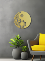 YingYang Temalı Metal Duvar Dekoru, Minimal Tasarım Duvar Tablosu, Ev ve Ofis için Hediyelik Dekor - Altın