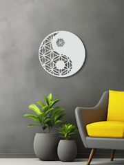 YingYang Temalı Metal Duvar Dekoru, Minimal Tasarım Duvar Tablosu, Ev ve Ofis için Hediyelik Dekor - Beyaz