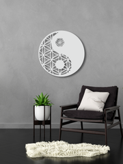 YingYang Temalı Metal Duvar Dekoru, Minimal Tasarım Duvar Tablosu, Ev ve Ofis için Hediyelik Dekor - Beyaz