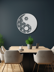 YingYang Temalı Metal Duvar Dekoru, Minimal Tasarım Duvar Tablosu, Ev ve Ofis için Hediyelik Dekor - Gümüş