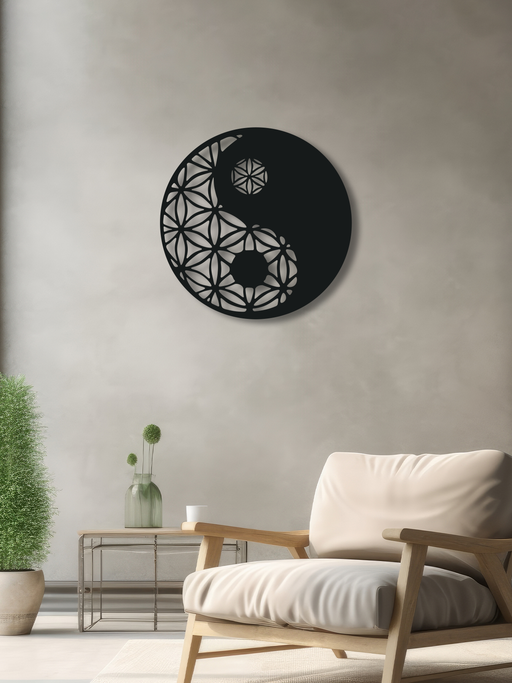 YingYang Temalı Metal Duvar Dekoru, Minimal Tasarım Duvar Tablosu, Ev ve Ofis için Hediyelik Dekor - Siyah