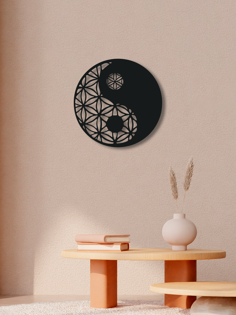 YingYang Temalı Metal Duvar Dekoru, Minimal Tasarım Duvar Tablosu, Ev ve Ofis için Hediyelik Dekor - Siyah