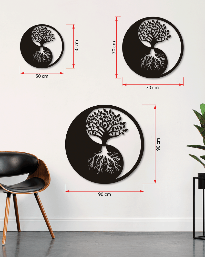 YingYang ve Hayat Ağacı Temalı Metal Duvar Dekoru, Minimal Duvar Tablosu, Ev ve Ofis Hediyelik Dekor