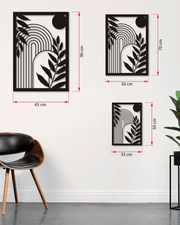 Çizgisel Yapraklar ve Güneş Temalı Metal Duvar Dekoru, Minimal Duvar Tablosu, Ev Ofis Hediye Dekor