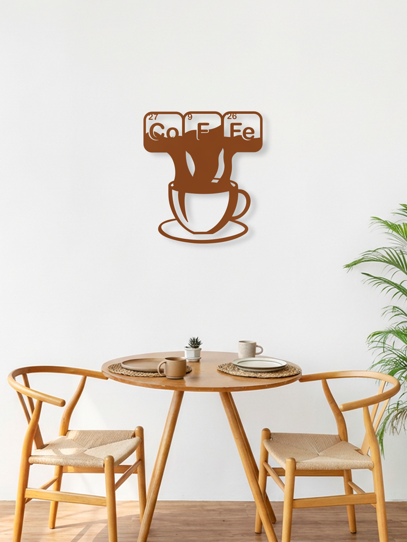Coffe ve Fincan Temalı Metal Duvar Dekoru, Minimal Duvar Tablosu, Ev Ofis Hediye Dekor - Bakır