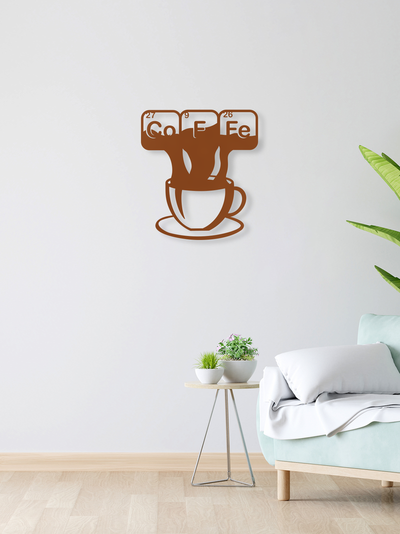 Coffe ve Fincan Temalı Metal Duvar Dekoru, Minimal Duvar Tablosu, Ev Ofis Hediye Dekor - Bakır