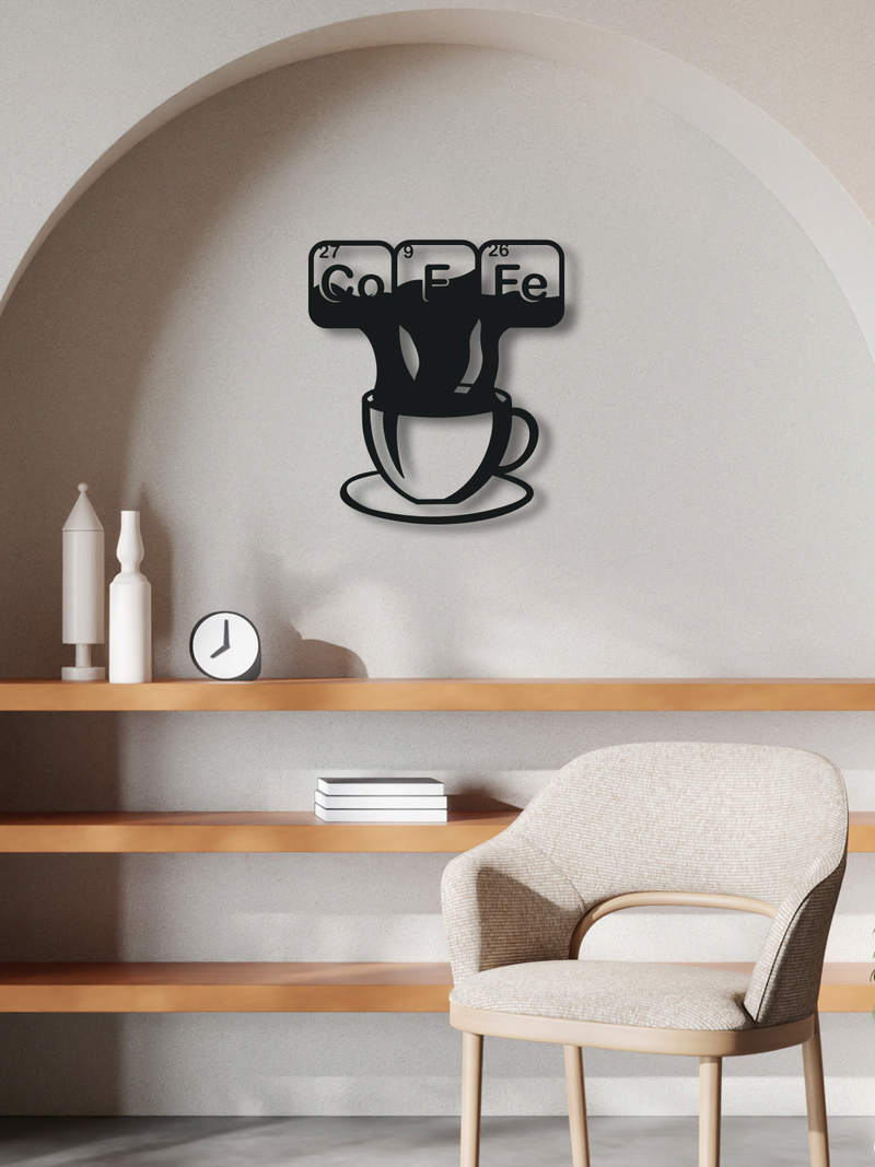 Coffe ve Fincan Temalı Metal Duvar Dekoru, Minimal Duvar Tablosu, Ev Ofis Hediye Dekor - Siyah