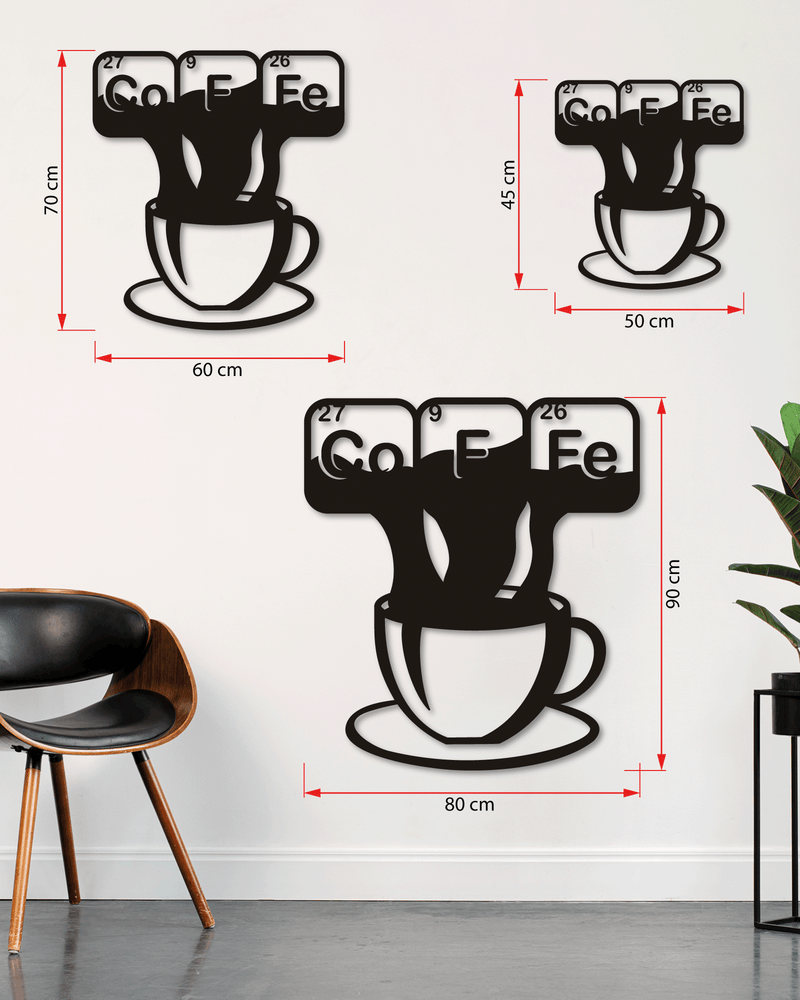 Coffe ve Fincan Temalı Metal Duvar Dekoru, Minimal Duvar Tablosu, Ev Ofis Hediye Dekor